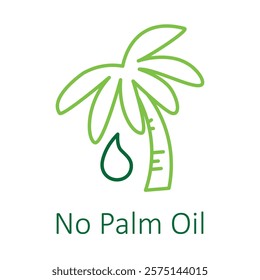  Vector icon for No Palm Oil. A bold design with a palm tree crossed out, symbolizing sustainable and eco-friendly practices.