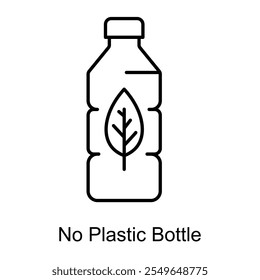 Vector icon for no plastic bottle. Illustrates a reusable bottle with a leaf symbol promoting plastic-free and eco-conscious habits.