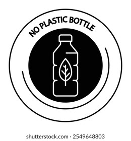 Vector icon for no plastic bottle. Illustrates a reusable bottle with a leaf symbol promoting plastic-free and eco-conscious habits.