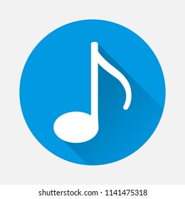 Vector icon note on blue background. Flat image note sound with long shadow. Layers grouped for easy editing illustration.  For your design.