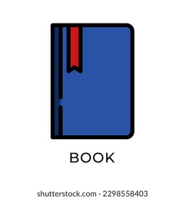 vector icon of a notebook with a ribbon, blue and red ribbon, suitable for social media, app, website, and library icons