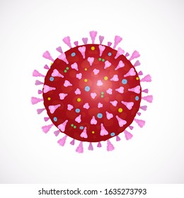 Vector icon of novel Chinese virus 2019-nCoV, the Wuhan coronavirus isolated on white background. Realistic Illustration of virus detected in Chine. Quarantine disease concept, tag, template.  