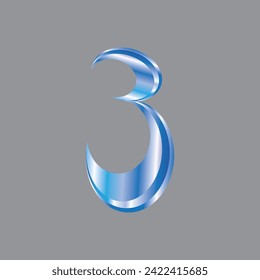 vector icon of the number 3 in 3-dimensional metal colors