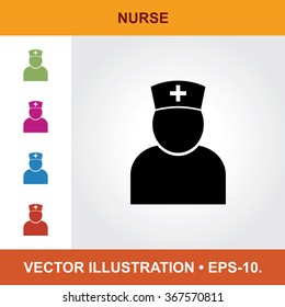 Vector Icon Of Nurse With Title & Small Multicolored Icons. Eps-10.