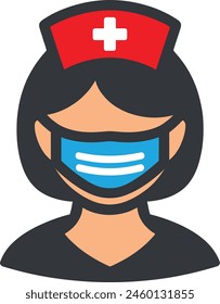 Vektorgrafik-Ikone einer Krankenschwester mit Gesichtsmaske.