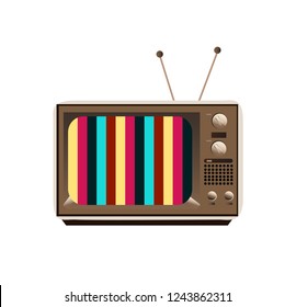 Vector icon of obsolete retro old vintage TV or television with no signal – striped noise screen. Illustration is isolated on a white background.