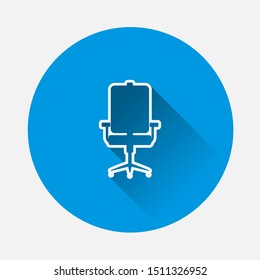 Vector icon office chair on blue background. Flat image with long shadow.