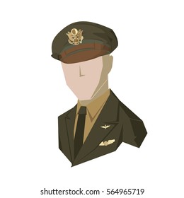 Vector Icon Of An Officer Of The U.S. Air Force. The Second World War. Cap. Badge. The Front Form.