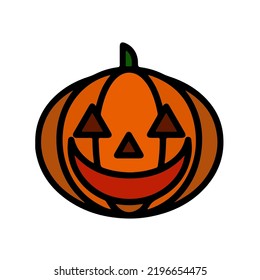 Vektorsymbol og Halloween Fest Kürbis. Jack o Laterne Kopf mit bösen Lächeln.