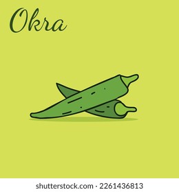 Vector icon of Okra. The product is a vegetable okra. Illustration of food okra in flat minimalism style.