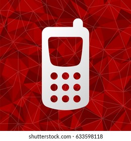 Vector icon of old mobile phone with red geometric seamless background.