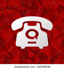 Vector icon of old phone with red geometric seamless background.
