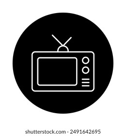 Icono de Vector de un televisor antiguo, línea blanca tv de diseño plano sobre un fondo negro.