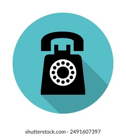 Eine Vektorgrafik-Ikone eines altmodischen Telefons mit kreisförmigem Hintergrund.