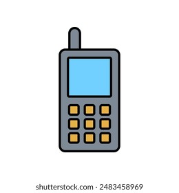 Vector icon of an old-fashioned telephone with colored symbols.