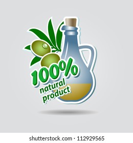 Vector icon of olives and bottle with oil