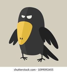 Vector Icon ominous black raven. Evil Crow bird in a flat style.