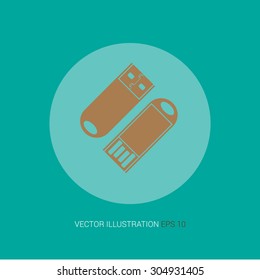 Vector icon on a blue background in the circle "USB flash drive"