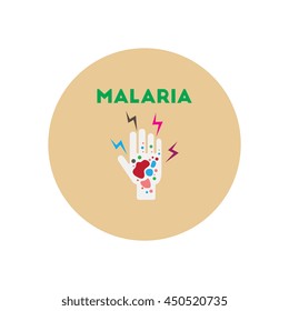 Vector icon  on  circle various symptoms of Malaria on the human
