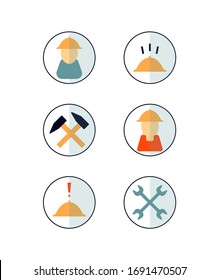 Vector icon on the theme of construction: builder, helmet, hammer, spanner. Art can be used for  illustrations, logo. Modern flat design. 