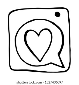 Vector icon on the theme of social networks. Drawn by hands with a liner, located on a white background. For design on topics: internet, mobile, communication, social networks, information technology