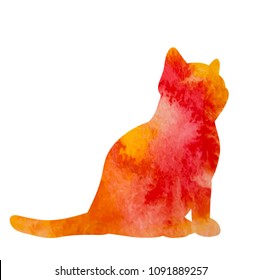 vector, icon, on white background, watercolor silhouette of a cat