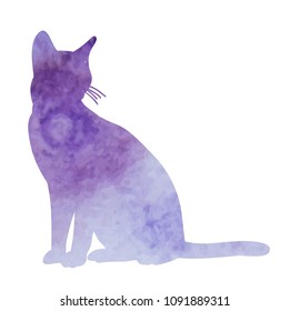 vector, icon, on white background, purple watercolor silhouette of a cat