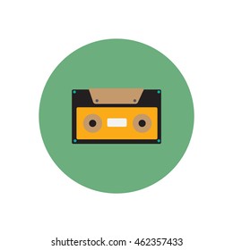 Vector icon on the white backgrounds in circle retro cassette