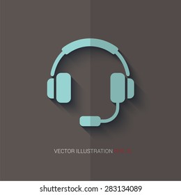 Vector icon on a wooden abstract background "headset"