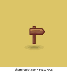 Vector icon one wooden path sign to right isolated. Illustration of one wooden tourist arrow pointing road to right