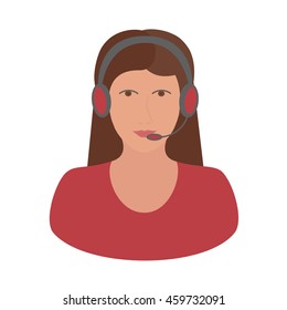 vector icon online consultant for the site, woman assistant call center for customers and users, brunette with long hair and red clothes