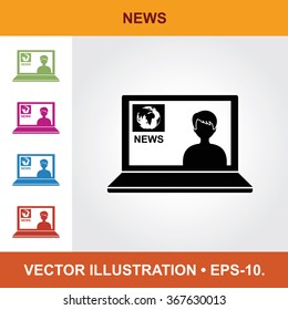 Vector Icon Of Online News With Title & Small Multicolored Icons. Eps-10.