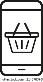 Vector icon of online shopping, order and delivery; The editable illustration of smartphone and hadle basket for buying