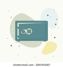 Icono vector de una caja fuerte de banco abierto. Seguro para guardar documentos, dinero en fondo multicolor. Capas agrupadas para una ilustración de edición sencilla. Por tu diseño.