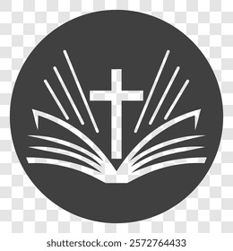 vector icon of an open bible with a cross on a white background.