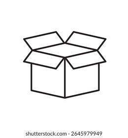 A vector icon of an open cardboard box, representing parcel packaging and shipping, created in line style with editable stroke