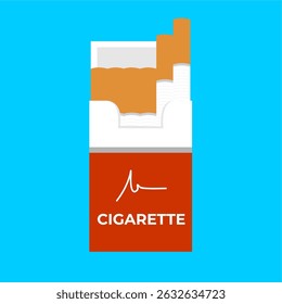 Vector icon of an open cigarette pack with several cigarettes 
visible, ready to be taken, ideal for depicting daily smoking habits, 
illustration in flat art style.
