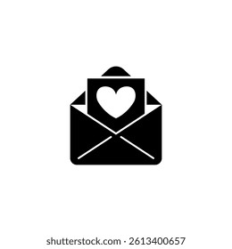 Vector icon of an open envelope with a heart shaped card, romantic message concept