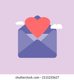 Vector icon open envelope letter, mail letter with red heart. Realistic Elements for romantic design. Very peri