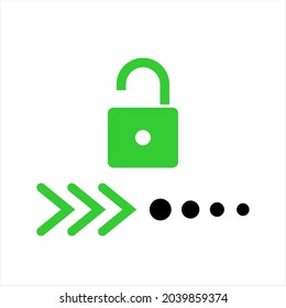 Vector icon of an open green padlock. Screen icon opens. Illustration of a sliding open telephone and mobile phone symbol