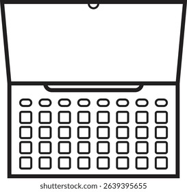 Vector icon of an open laptop, illustrated in a clean, minimal outline style. Ideal for representing portable computing, technology, work from home, online learning.