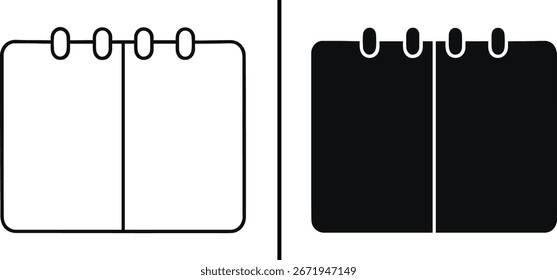 Ícone de Vetor de um Bloco de Anotações ou Planejador Alinhado Aberto Mostrando Duas Páginas, nos Estilos de Contorno e Preenchimento Sólido.

