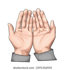 Vector icon of open palms gesture, praying palms on white background