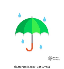 Vector icon of open umbrella and falling raindrops