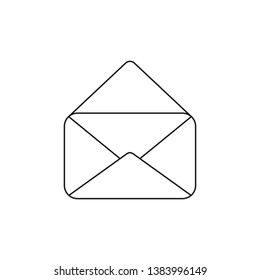 Vector icon of opened mail envelope. Black outlines.