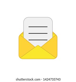 Vector icon of opened mail envelope with written paper. Colored outlines.