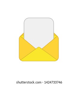 Vector icon of opened mail envelope with blank paper. Colored outlines.