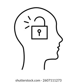 Vector icon for Open-Minded Personality. Human head with puzzle pieces, symbolizing diverse thinking, learning, and embracing different viewpoints.