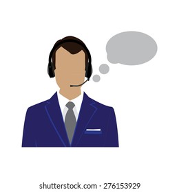 Vector icon operator in headset. Call center male avatar. Man support phone operator.