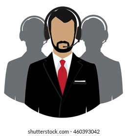 Vector icon operator in headset. Call center male avatar. Man support phone operator.